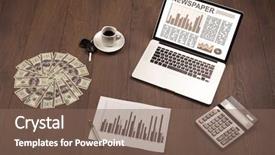  Presentation with business report - Cool new presentation theme with business laptop with stock market backdrop and a violet colored foreground