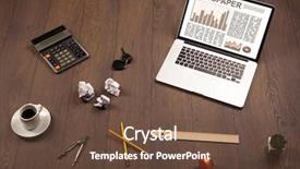  Presentation with business report - PPT theme enhanced with business laptop with stock market background and a tawny brown colored foreground