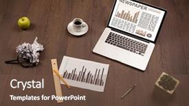  Presentation with business report - Amazing presentation design having business laptop with stock market backdrop and a tawny brown colored foreground