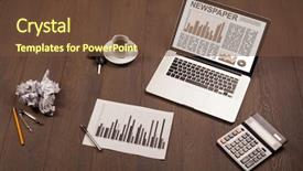  Presentation with business report - Slide deck enhanced with business laptop with stock market background and a tawny brown colored foreground