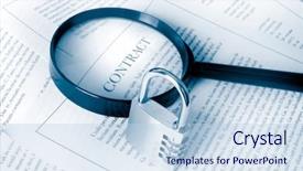  Presentation with security controls - PPT theme consisting of business law - examining a contract with padlock background and a light blue colored foreground