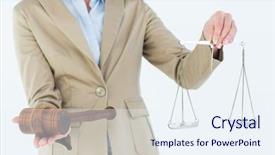  Presentation with scales of justice - Cool new theme with business law - young woman holding scales backdrop and a sky blue colored foreground