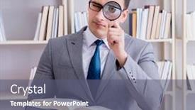  Presentation with magnifying glass - Cool new slide set with business law student with magnifying glass reading a book backdrop and a gray colored foreground