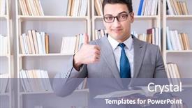  Presentation with magnifying glass - Cool new PPT theme with business law student with magnifying backdrop and a gray colored foreground