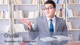  Presentation with women glass ceiling business cartoon - Presentation theme featuring business law student with magnifying background and a light blue colored foreground