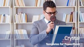  Presentation with magnifying glass - PPT theme consisting of business law student with magnifying background and a ocean colored foreground