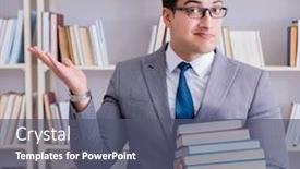  Presentation with law books - Amazing slide set having business law student with pile of books working in library backdrop and a gray colored foreground