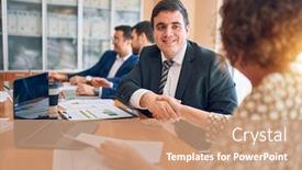  Presentation with law firm - Slide deck featuring business-lawyers-workers-meeting background and a coral colored foreground