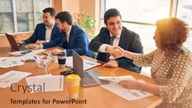  Presentation with law firm - Slide set enhanced with business-lawyers-workers-meeting background and a coral colored foreground