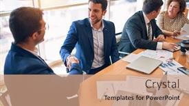  Presentation with law firm - Amazing PPT theme having business-lawyers-workers-meeting backdrop and a coral colored foreground