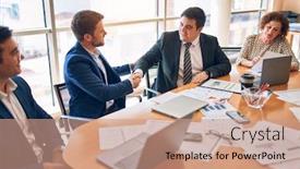  Presentation with law firm - Slide deck having business-lawyers-workers-meeting background and a coral colored foreground