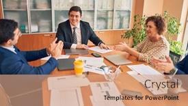  Presentation with law firm - Amazing PPT theme having business-lawyers-workers-meeting backdrop and a coral colored foreground