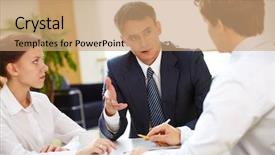  Presentation with team leader - PPT theme having business leader asking his employee background and a  colored foreground