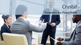 Presentation with business partner - Presentation design consisting of business leader giving financial document to new partner background and a light blue colored foreground