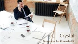  Presentation with business partner - Cool new theme with business leader reading contract while talking to partner on smartphone backdrop and a lemonade colored foreground