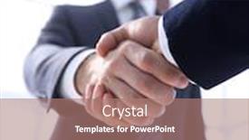  Presentation with business partner - PPT theme enhanced with business leader shaking hands with partner background and a coral colored foreground