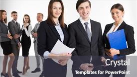  Presentation with business leaders - Theme enhanced with business leaders and their team background and a  colored foreground