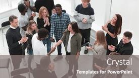  Presentation with business leaders - Amazing slide set having business-leaders-with-employees-group backdrop and a gray colored foreground