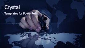  Presentation with global strategy - Slide set with business leadership strategy background and a navy blue colored foreground