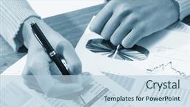  Presentation with pen - PPT theme consisting of business learning point - businessman hand with pen background and a  colored foreground