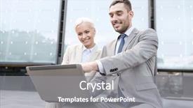  Presentation with outdoors - Beautiful slide deck featuring business learning point - smiling businesspeople with laptop outdoors backdrop and a  colored foreground