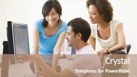  Presentation with discrimination of people disability - PPT layouts with business learning point - three people in computer room background and a  colored foreground