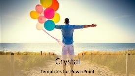  Presentation with horizon - Colorful PPT theme enhanced with business leisure - happy carefree male looking horizon backdrop and a  colored foreground