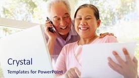  Presentation with senior smart home - Presentation with business leisure - senior taiwanese couple working background and a sky blue colored foreground