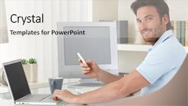  Presentation with desk - Colorful theme enhanced with business letter - man sitting at desk using backdrop and a white colored foreground