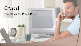  Presentation with phone - PPT theme consisting of business letter - smiling man talking on mobile background and a white colored foreground