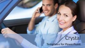  Presentation with car - PPT layouts having business license - couple inside car background and a light blue colored foreground