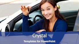  Presentation with self driving car - Presentation enhanced with business license - happy female driver showing car background and a ocean colored foreground