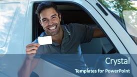  Presentation with blank portrait a4 - Presentation design consisting of business license - portrait of handsome driver background and a ocean colored foreground