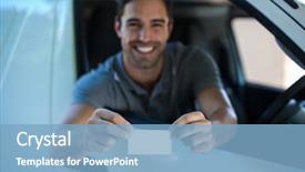  Presentation with driver - Cool new theme with business license - portrait of smiling driver man backdrop and a light blue colored foreground