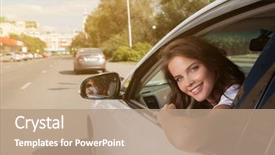  Presentation with driving - Slide deck having business license - young happy smiling woman driving background and a coral colored foreground