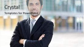  Presentation with outdoor mall - Beautiful slides featuring business man - confident male manager outdoor backdrop and a light blue colored foreground