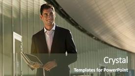  Presentation with elegant table setting - Slide set with business man - elegant young businessman using his background and a gray colored foreground