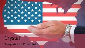  Presentation with american flag - Beautiful presentation design featuring business man against american flag backdrop and a violet colored foreground
