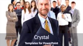  Presentation with team - Cool new presentation theme with business man and his team backdrop and a wine colored foreground