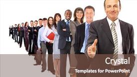  Presentation with team - Presentation theme with business man and his team background and a tawny brown colored foreground