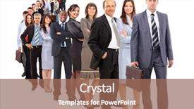  Presentation with team - Beautiful slides featuring business man and his team backdrop and a coral colored foreground