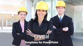  Presentation with team building - Presentation having business man and woman construction background and a wine colored foreground