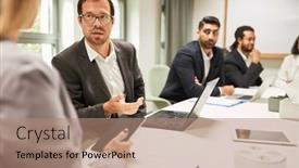  Presentation with consulting - Presentation theme with business-man-as-a-consultant background and a coral colored foreground