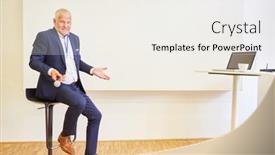  Presentation with speaker - PPT theme enhanced with business-man-as-a-speaker background and a sky blue colored foreground