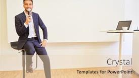  Presentation with speaker - PPT theme featuring business-man-as-a-speaker background and a lemonade colored foreground