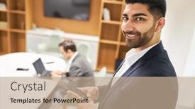  Presentation with office room - Slides featuring business-man-as-a-successful background and a coral colored foreground