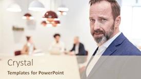  Presentation with entrepreneur - PPT theme enhanced with business-man-as-skeptical-entrepreneur background and a cream colored foreground