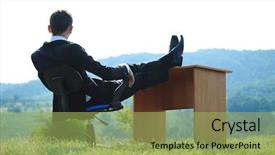  Presentation with man in nature - Colorful PPT theme enhanced with green office - business man at desk backdrop and a yellow colored foreground