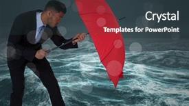  Presentation with stormy sea - Beautiful slide set featuring business man behind umbrella backdrop and a tawny brown colored foreground