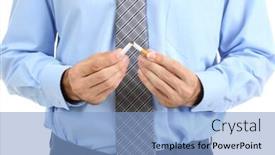  Presentation with cigarette - Slide set with business man breaks down the cigarette isolated on white background and a light blue colored foreground